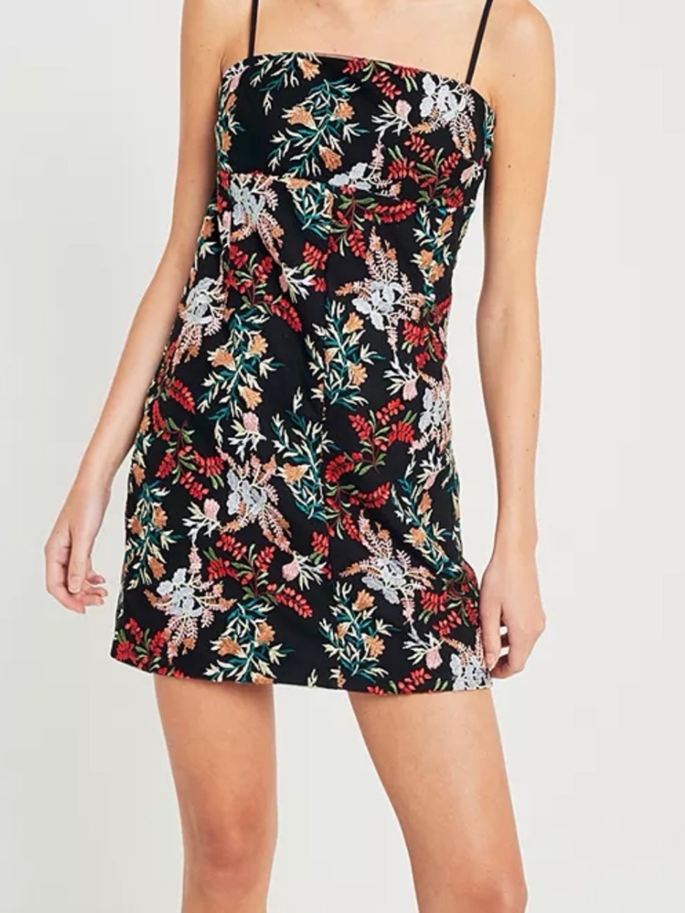 Urban Outfitters Black Floral Embroidered Mini Dress
